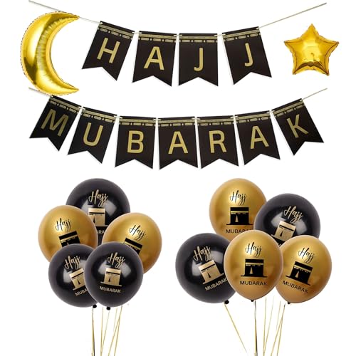 Hajj Mubarak Celebration Banner with Balloons Congratulations Party Decorations