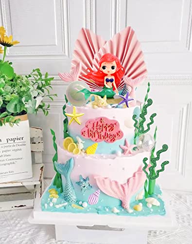 Memovan Mermaid Cake Topper 16Pcs Under The Sea Cake Toppers Mermaid Birthday Baby Shower Cake Cupcake Topper Mermaid Mini Figurines Mermaid Cake Decoration For Mermaid Theme Princess Underwater Party #TOP5