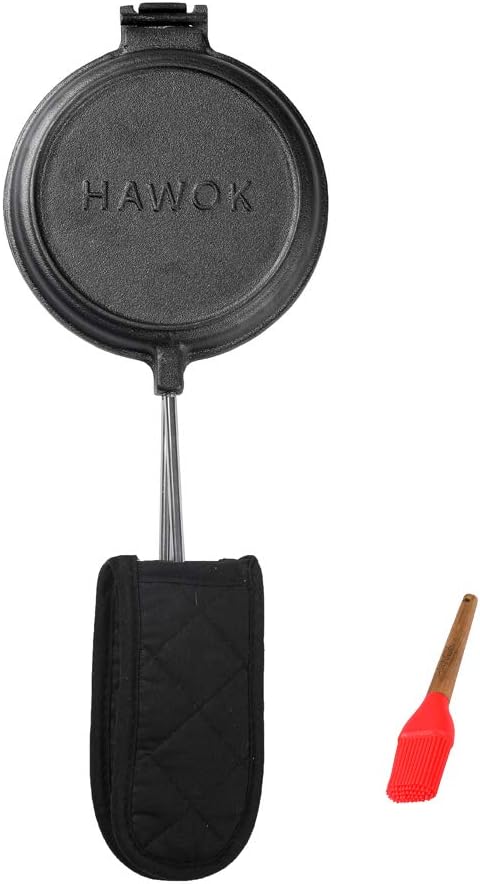 HAWOK Cast Iron Waffle Maker with Handle Hoder and Basting Brush……