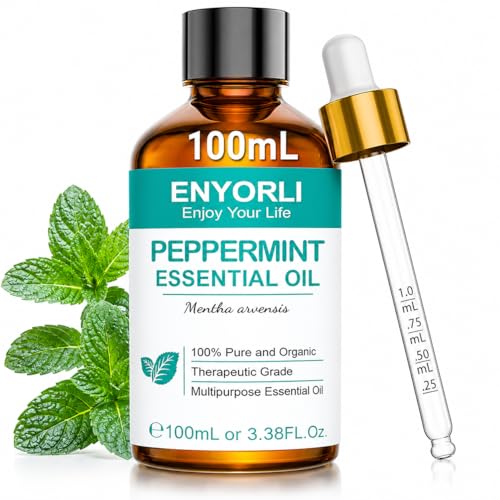 ENROYLI Aceite Esencial de Menta Aceite Esencial Menta Peppermint Essential Oil100ml - Natural para Aromaterapia, Difusor Cuidado de Piel y Cabello Masajes DIY