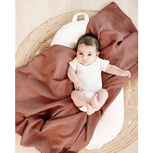 Konssy Muslin Swaddle Blankets for Boys Girls, 2 Pack Receiving Baby Blanket Large 47 x 47 inches, Soft Breathable Swaddling Wrap for Unisex Newborn (Chestnut, Posy)