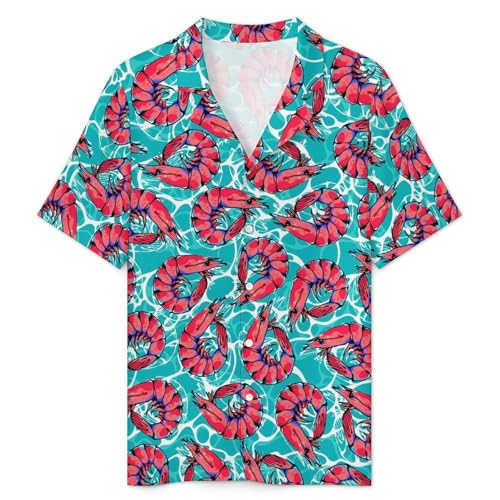 Shrimp Mens Pajama Set Short Sleeve 2 Piece Sleepwear Button Down Tops And Shorts Loungewear Outfits2