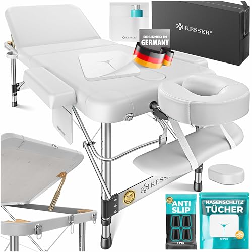KESSER® Camilla de Masaje Móvil Plegable y Ajustable en Altura Cama de Masaje de 3 Zonas Camilla de Masaje Cama Estética Amplia Cama de Terapia Aluminio + 10x Reposacabezas