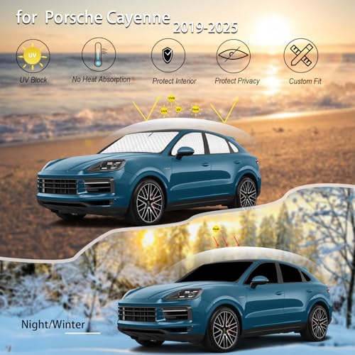 Image of KMF 8pcs Thicken Sun Shades for Porsche Cayenne 2019-2025 Accessories,Full Car Window Covers Sunshade for Windshield Side Rear, UV Block and Protect Privacy Blackout for Car Camping