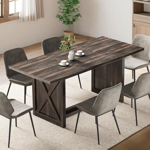 YITAHOME 70.8" Large Farmhouse Dining Table for 6 to 8 People, Rustic Style Wood Dinner Table, Rectangular Dining Table for Kitchen, Dining Room & Liv