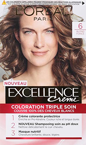 L'Oréal Paris - Excellence Crème - Kit de Coloration Permanente Triple Soin de Cheveux - 100% Couverture Cheveux Blancs - Nuance 6 Blond Foncé (Lot de 2)