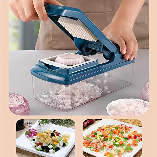 Cortador Manual de Vegetales con 9 Cuchillas y Contenedor Azul miniatura 3