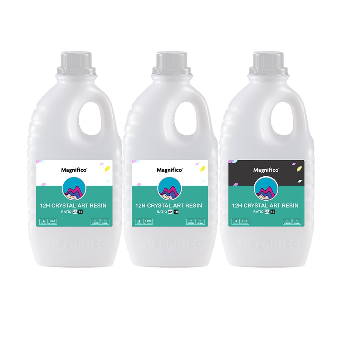 Magnifico 12H Resin | Clear UV-Resistant Epoxy Resin Art Kit (2:1), Crystal Clear, High Gloss, Protective Coating for Wood, Artwork, Furniture, Durable Finish. (3 KG)