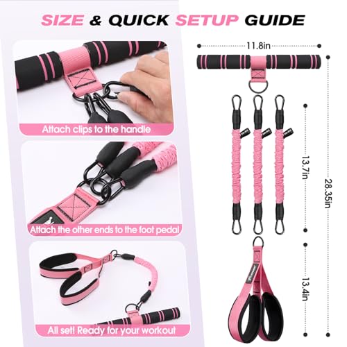Image of WOQQW Multifunction Pedal Resistance Band with Handle, Upgraded 3 Tube Adjustable Foot Resistance Bands for Core, Arm, Legs, Body Puller Trainer - Sit Up Exercise Equipment for Women Men
