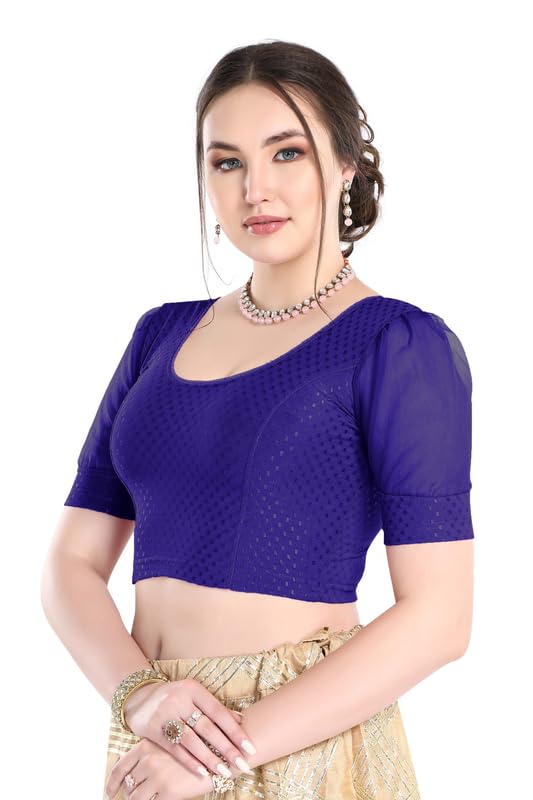 Image of FINESTFIT Stay On Trend Fashion 100% Cotton Readymade Blouses for Women,Round Neckline with Organza Balloon Sleeves.