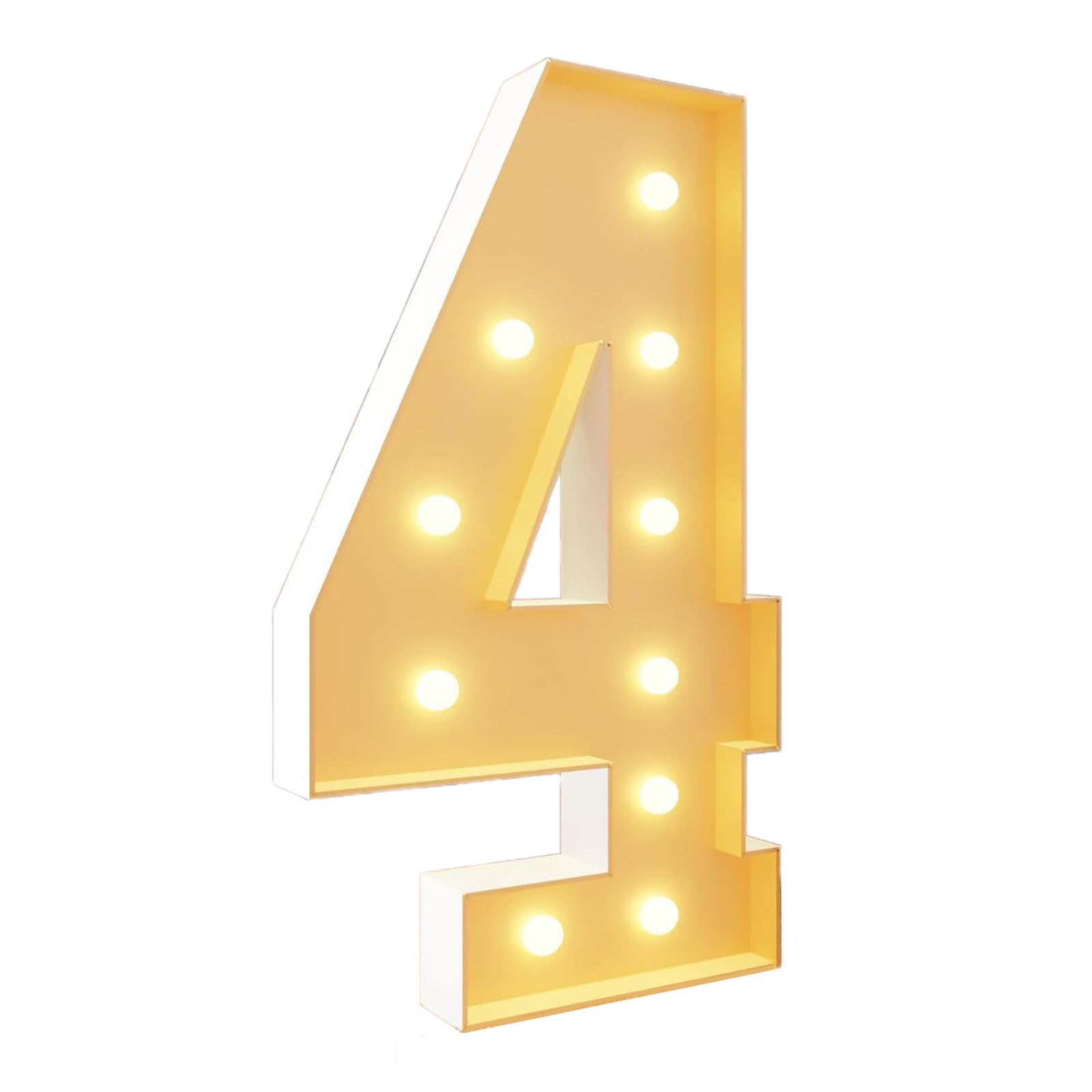 Decoración de boda de 4 pies para marquesina iluminada número 4 mosaico precortado de espuma para globos, números blancos cálidos, letrero de lámpara para decoración de fiesta de compromiso de 4º