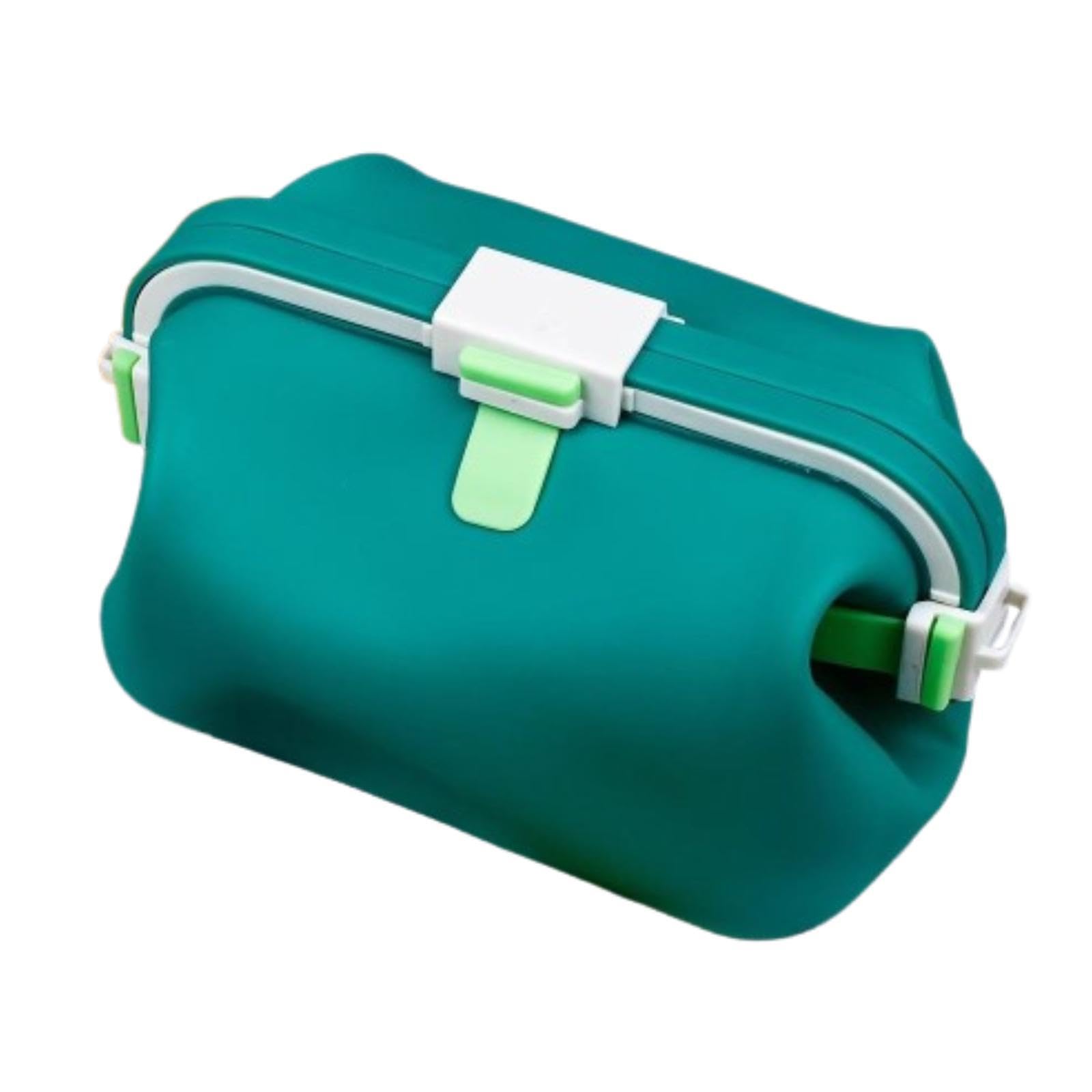 CALANDIS™ Silicone Lunch Box Portable Foldable Make up Pouch for School Hiking Kitchen Dark Green | Lunch Containers | Kitchen Storage & Organization | Kitchen, Dining & Bar-picture-19