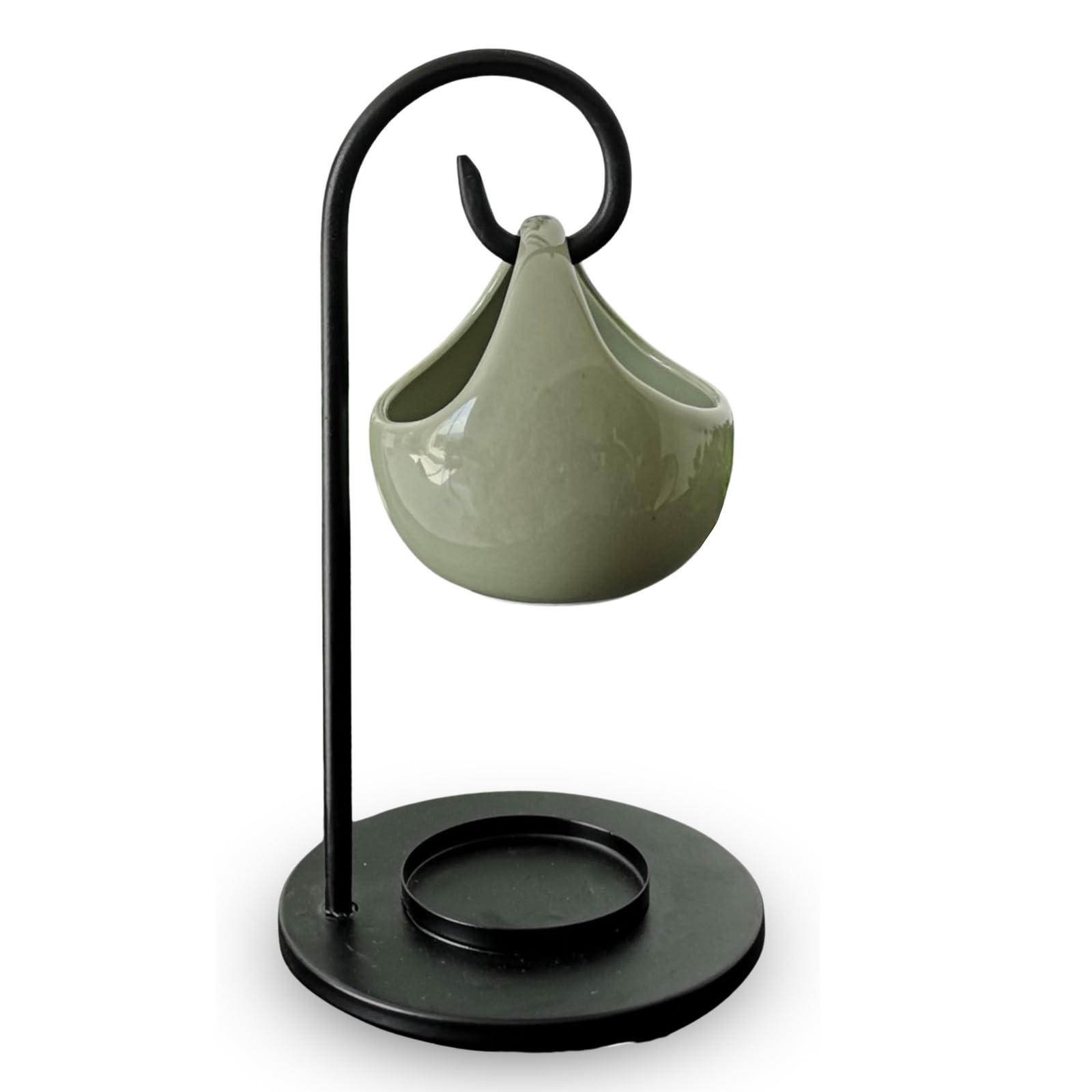 Zen'Arôme Inspiration SEIS Burner Fondant and Scented Wax Essential Oil Diffuser and Mood Fragrance-Ceramic and Metal Tealight Holder-Height 19 cm, Green