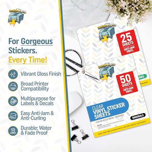 Image of Clear Printable Vinyl Sticker Paper Waterproof 50 Sheets 8.5 inchx11 inch, Inkjet Printer (HP, Canon, Brother Printers Compatible) - Weatherproof Transparent Sticker Sheets - Strong Adhesive