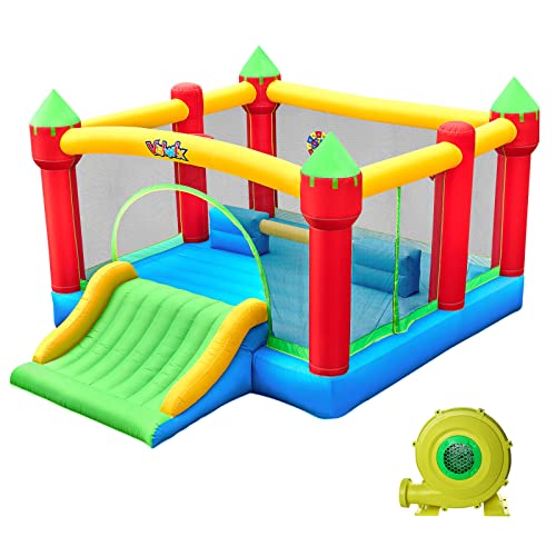 Image of Valwix 15' x 12' Large Inflatable Bounce House for 6 Kids with Blower & Slide for 3-10 yrs Children, Bouncer w/Big Bouncy Area, Barrier & Basket Ball Hoop