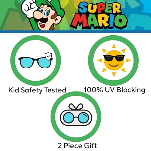 Image of ARKAID Super Mario Sunglasses - Luigi Frames: Stylish, Comfortable, & Durable UV-Protective Mario and Luigi Sunglasses with Luigi Costume Kids Soft Carrying Case - Officially-Licensed by Nintendo