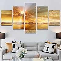 SIGNWIN 5 Panel Canvas Wall Art Modern Art Coastal Colorful Multicolor Photography Romantics Sunset for Home Decorations Ready to Hang - 60