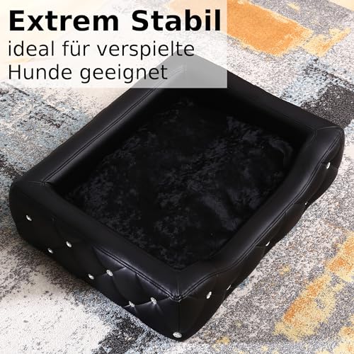 DaMi Luxus Hundebett I Premium Hundeschlafplatz mit großen Strasssteinen, Hundekissen Hundematratze Dogbed waschbar, Hundezubehör Hunde Dog Bett Matratze Körbchen, 18x58x46 cm Rechteckig Schwarz