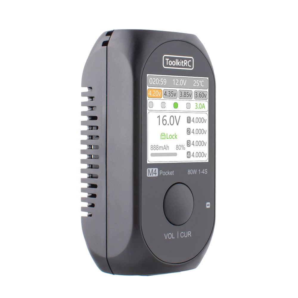 Mini chargeur de batterie RC M4, chargeur intelligent portable 80 W 5 A avec écran IPS, chargeur rapide idéal via USB-C PD pour batterie Lipo LiHv 1-4S