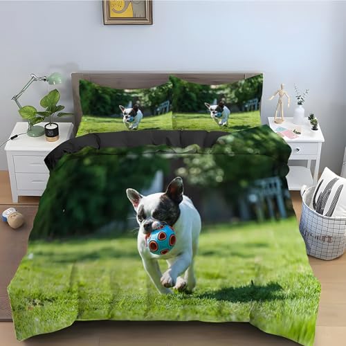 Housse de couette 200x200 bouledogue avec parure de lit 3 pièces en microfibre kz1492 - 2