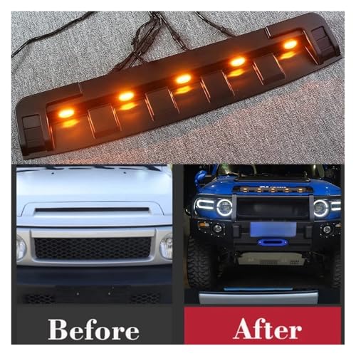 Capó para Toyota FJ Cruiser con luces LED amarillas y rejilla decorativa de motor negra 5