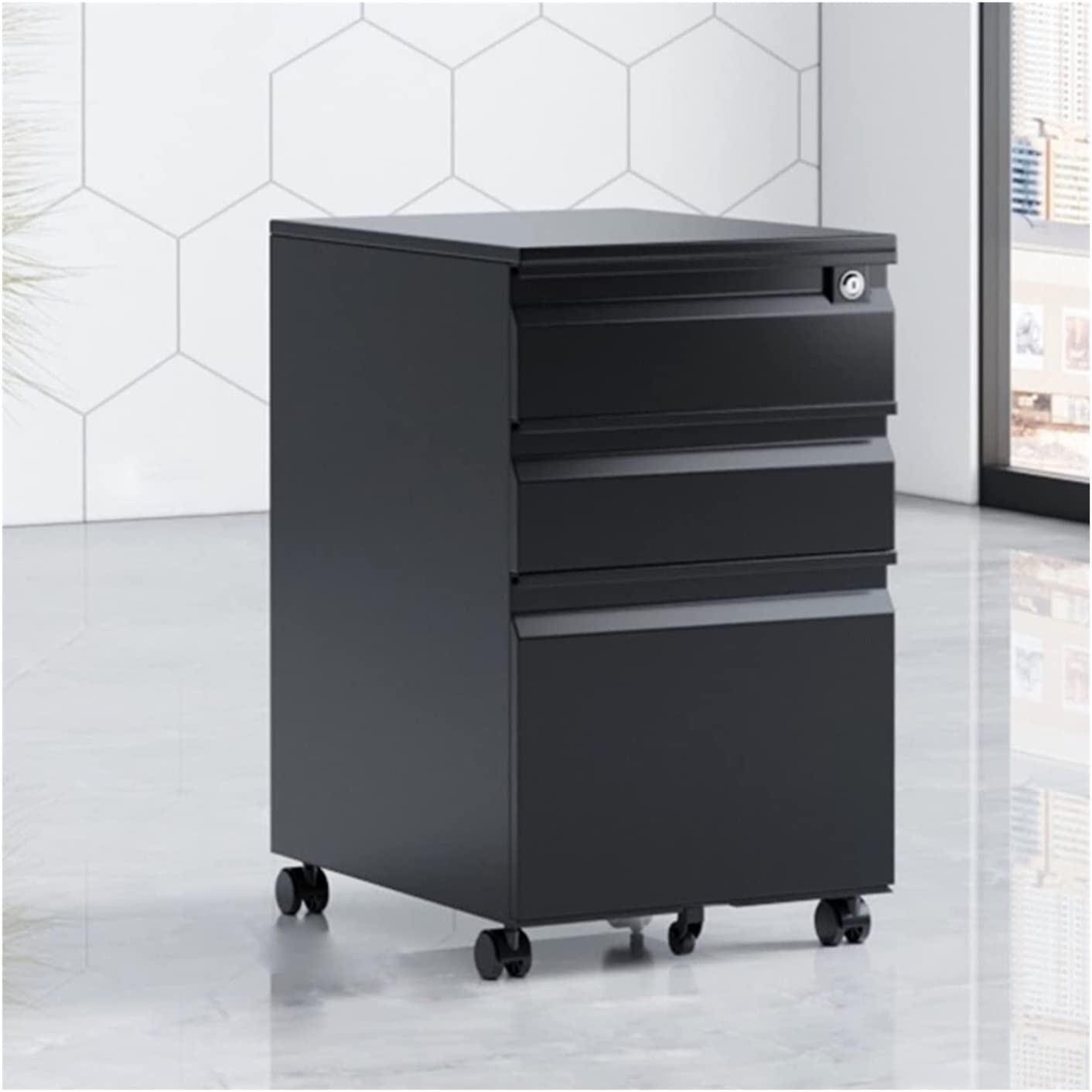 ASerZenith Igh Quality Steel Three Drawer Lockable File Cabinet With Wheels And Push Handle,I