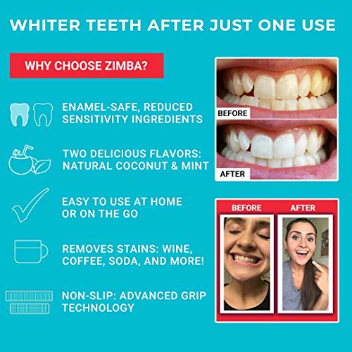 Zimba Teeth Whitening Strips - 28 Zimba Whitening Strips, 14 Treatments - Teeth Whitening Sensitive Teeth - White Strips Teeth Whitening - Natural Whitening Strips