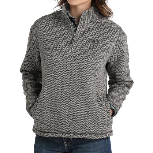 Cinch Women's Grey Herringbone 1/4 Zip Sweater Grey XL2