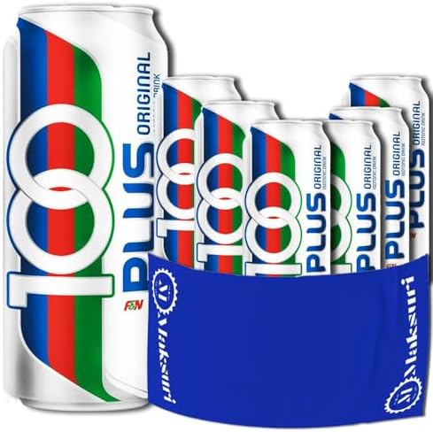 (6 Cans) 100 PLUS Isotonic Sports Drinks Hydration Maksuri 100+ Gym Towel Set 11fl oz