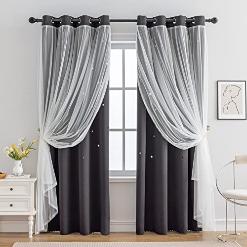 Image of indistar Star Cutout Kids Window Blackout Curtains for Girl Bedroom Window Room Darkening Curtains & Drapes Baby Nursery Curtains (2 Panel,52Wx84L inch,Black)