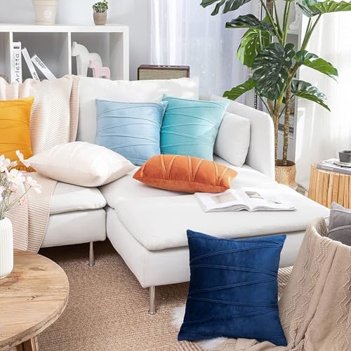 Image of Khooti Velvet Striped Cushion Cover Pack of 1-30 inch x 30 inch / 76.2 x 76.2 cm | Navy Blue | Soft Pillow Covers Cushion Case for Sofa Bedroom Livingroom Chair Car, Cushion Cover with Zig Zag Pattern
