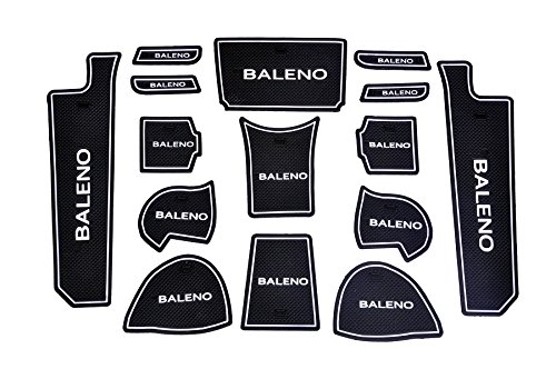 Car Drome - The Mat Store Rubber Door Cup Mats|Compatible With Maruti Suzuki Baleno For Model Year From 2015 To 2021|Premium Decorative Stylish Car Interior Accessories|Set Of 15 Mats|White Trim