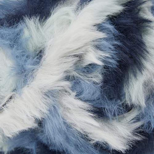 Image of NICEEC Faux Fur Yarn Super Soft, Chunky & Fluffy, Eyelash Yarn for Crochet & Knitting(Total Length 210yds /10.6oz) - Blue with White /300g