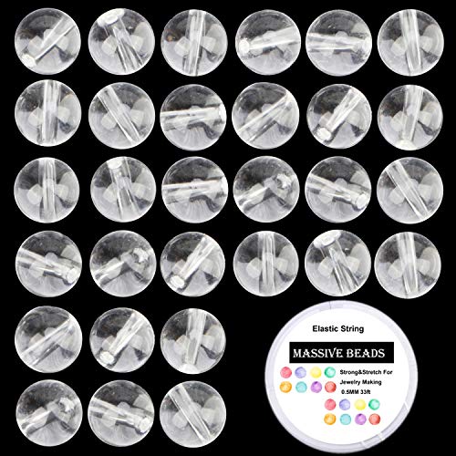 Image of 80Pcs Natural Crystal Beads Stone Gemstone Round Loose Energy Healing Beads with Free Crystal Stretch Cord for Jewelry Making (Clear Crystal, 10mm)