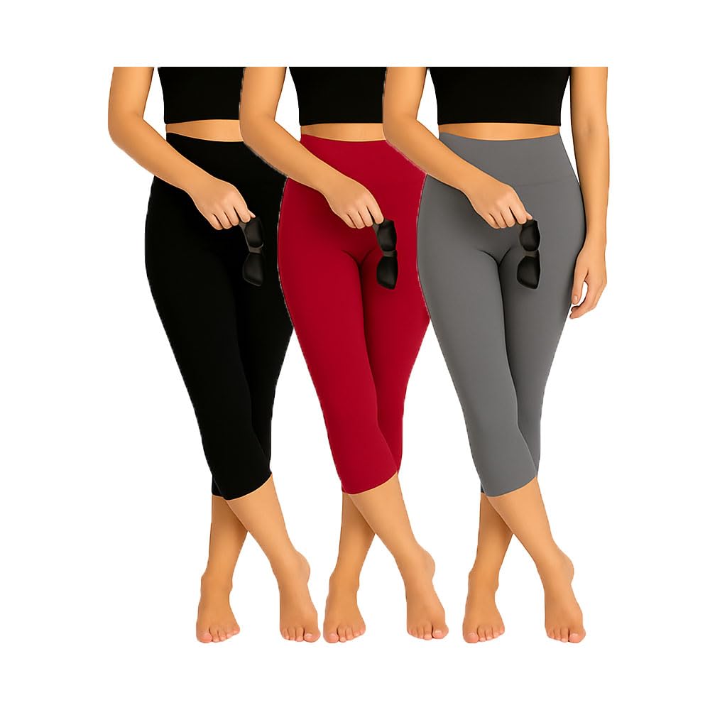 brand flex Womens Plain Capri 3Pack (Black, Grey, Pink)-picture-23