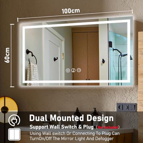 Simusi 600X1000MM Bluetooth LED Bathroom Mirror with Lights– Illuminated Bathroom Vanity Mirror with LED Lights, Anti-Fog Wall-Mounted Light up for Makeup, 3-Color Dimmable, IP44, Tempered Glass - Image 7