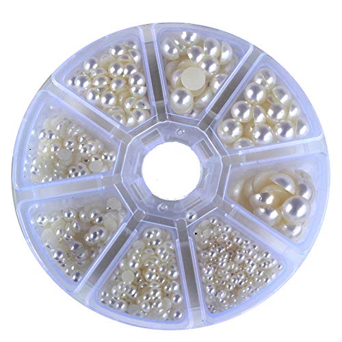Zbella 2,000+pcs 6 Sizes Flat Back Pearls Cabochons + Storage for Crafts Scrapbooking Embellishment DIY Phone Nail (3mm, 4mm, 5mm,6mm, 8mm, 10mm) (Ivory)