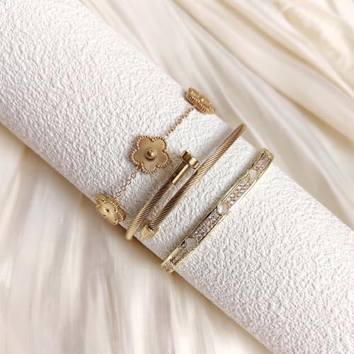 Gold Bangle Bracelets for Women Personalized Cubic Zirconia Love Bracelets 18K Gold Plated Bangles Bracelets Gifts for Her4