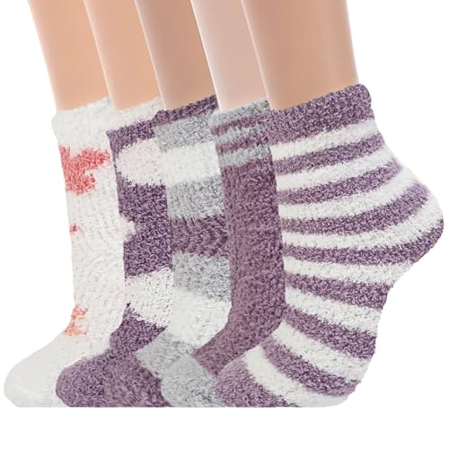 Image of AIBFRID Fuzzy Slipper Sock Soft Cozy Socks Thick Warm Sock Winter Home Sleeping Sock for Women Girls