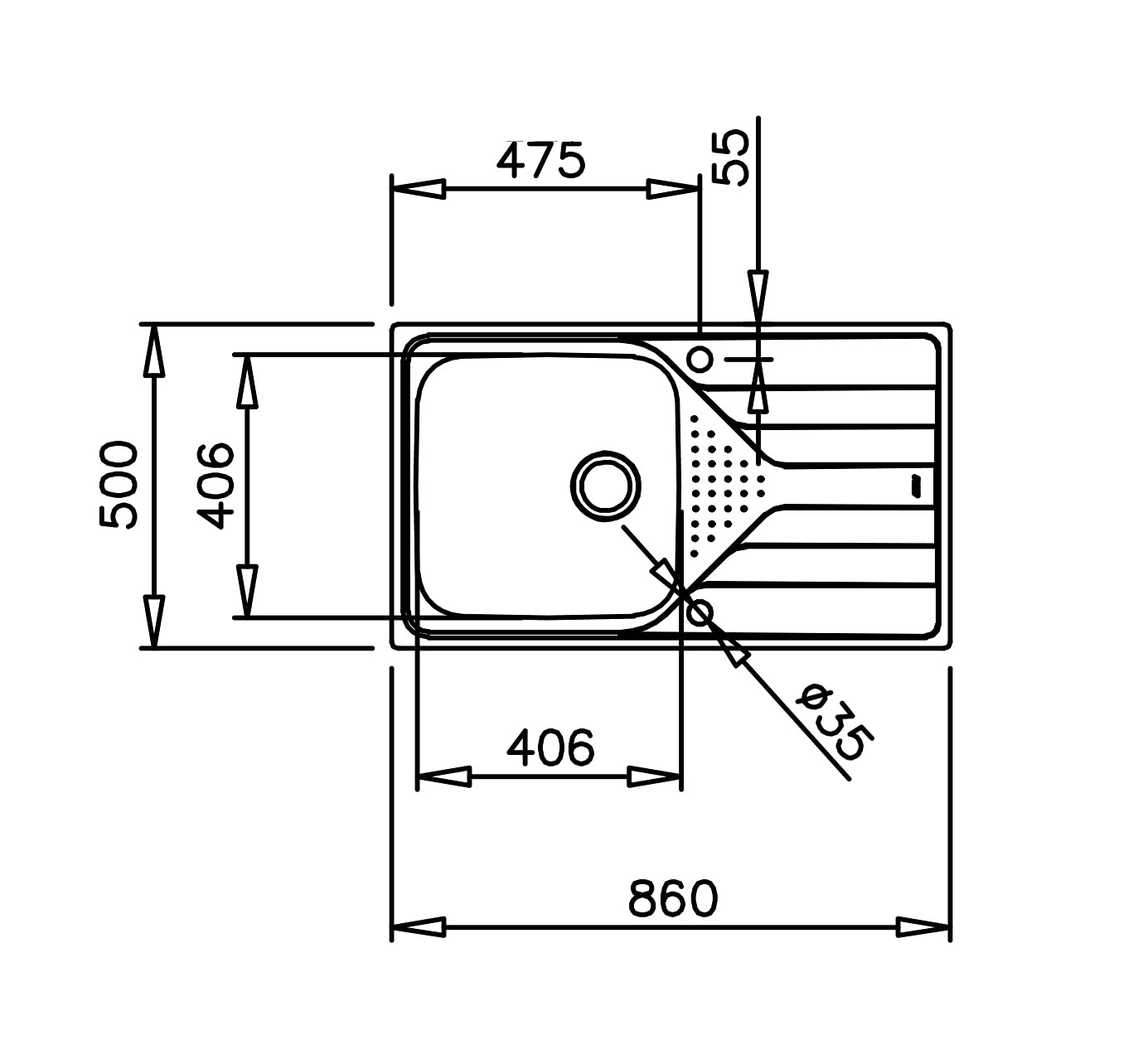 TEKA Fregadero Encastrado 1 Cubeta con Escurridor, Acero Inoxidable, 190mm Profundidad, 50cm Mueble, Universe 50 T-XP 1C 1E Plus