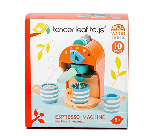 Wooden Toy Espresso Machine - Pretend Food Play Toy Coffee Machine with Capsules, Cups and Milk Jug - Encourages Imaginative Play, Roleplay and Communication Skills - 3 Years +