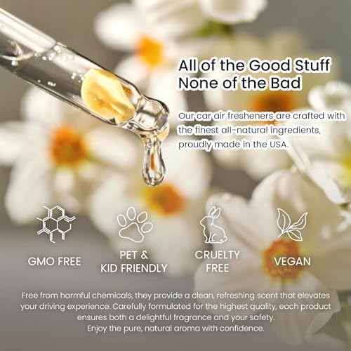 Image of Hanging Car Air Freshener, Long Lasting Essential Oil Diffuser, Non-Toxic New Car Scent, Cute Car Fresheners for Women, 2 Pack Made in USA