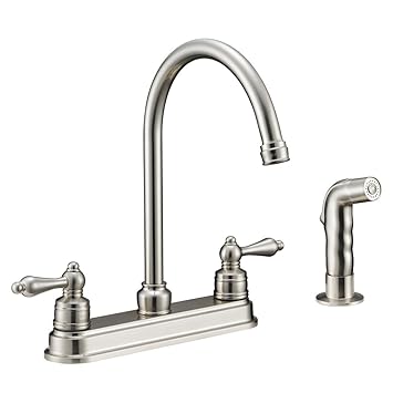 Designers ImpressionsMetalic Designed Impressions 610071 Two Handle Satin Nickel Kitchen Faucet with Sprayer - 8 inch Centers