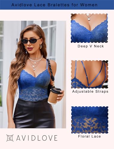 Image of Avidlove Lace Bralette for Women V Neck Camisole Lingerie Spaghetti Strap Tube Slim Tank Top