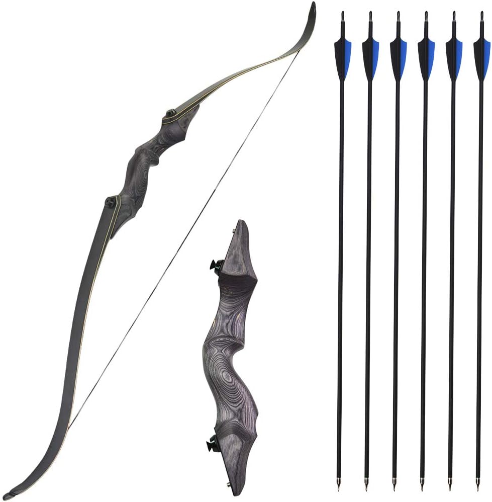 AMEYXGS 60Inch Archery Takedown Recurve Bow Hunting Bow Wooden Bow Riser 30-60lbs Traditional Longbow for Outdoor Target Practice Right Hand