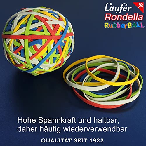 Läufer 59106 Rondella Rubberball, ca. 200 Gummibänder, Durchmesser 60mm, bunt sortierte Gummiringe in hervorragender Qualität
