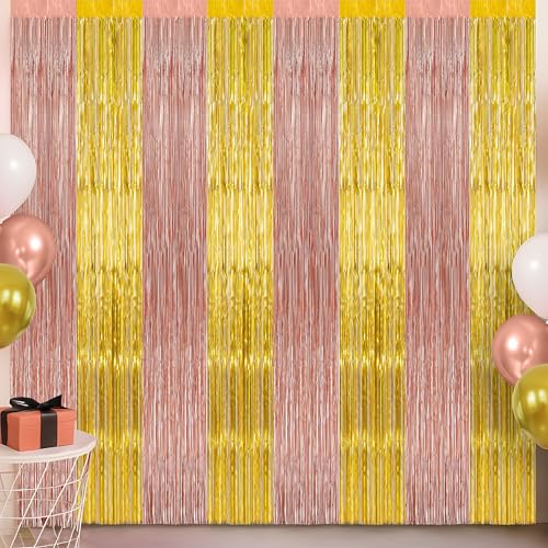 Image of KatchOn, Rose Gold Fringe Curtain Backdrop - Pack of 2, 6.5x3.2 Ft | Rose Gold Decorations, Bachelorette Party Decorations Bride Be Party Streamers for Wedding Anniversary, Bridal Shower Backdrop