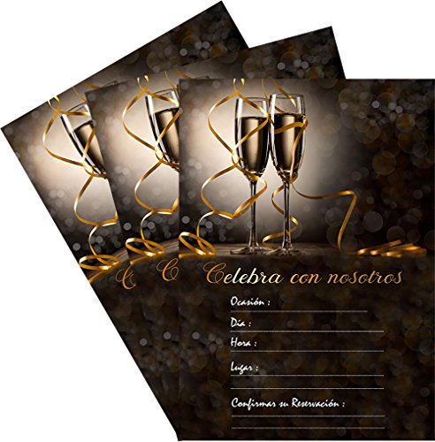 25 Celebra Con Nosotros 5x7 Black Champagne Party Invitations Kit with Gold Metallic Pen and Envelopes (Spanish / En Espanol)