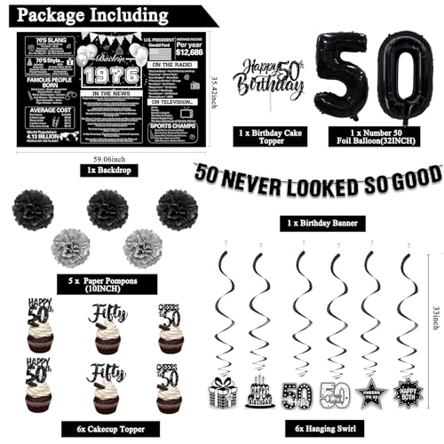 Image of Crenics Black 1976 50th Birthday Decorations for Men Women