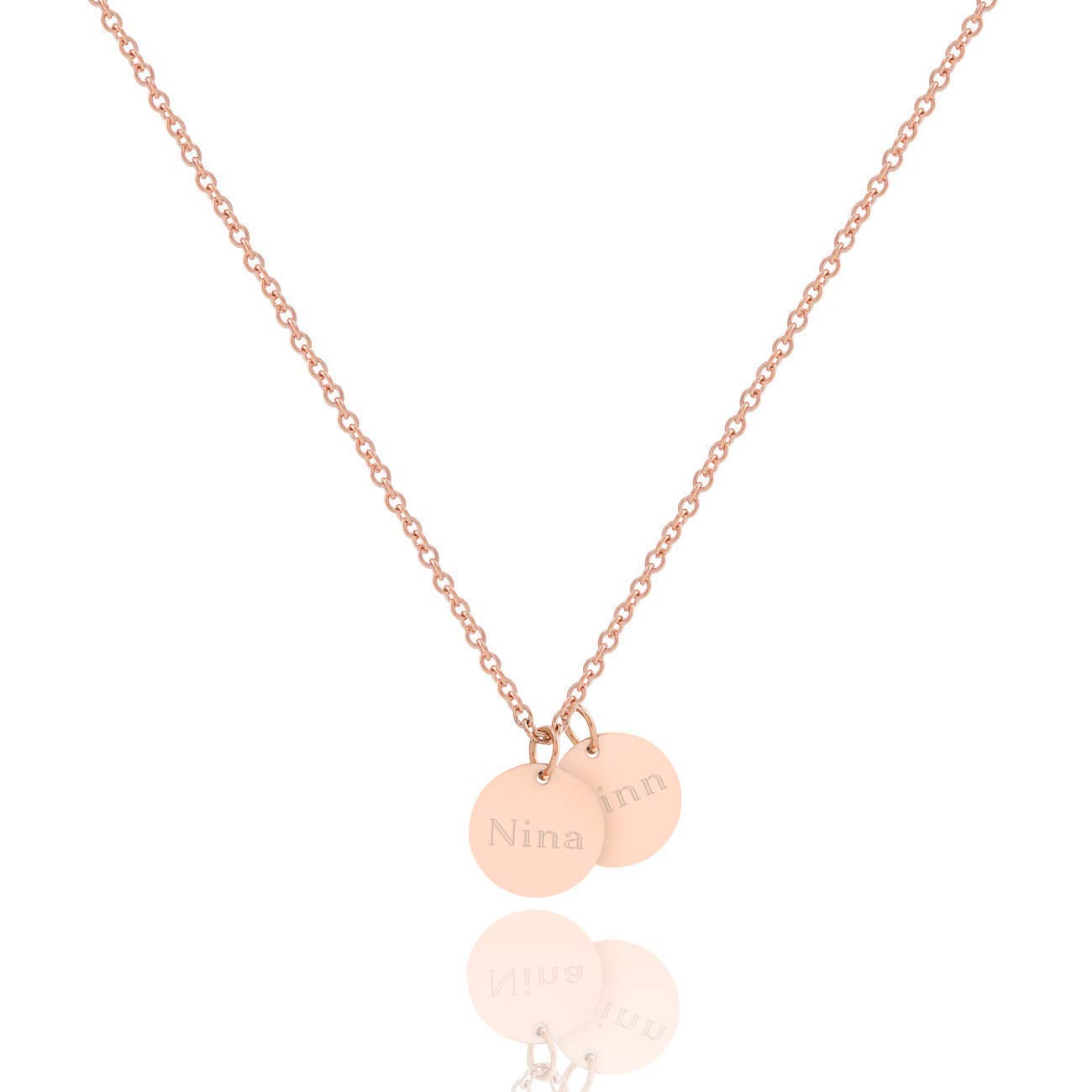 NOVA – Personalisierte Kette mit Gravur für Damen | 2x 10mm Anhänger für Namen | Geschenk für Geburtstag, Valentinstag, Muttertag, Jahrestag | Edelstahl Silber, 18K Vergoldet & Rosévergoldet | Schmuck
